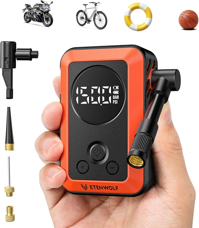 Fast 20s Inflate Mini Electric Bike Pump with Gauge, 150PSI Portable A