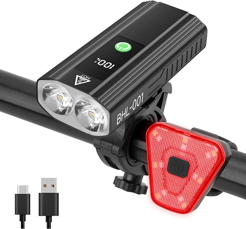 3000 Lumens USB C Rechargeable LED Bike Light for Night Riding with Fr