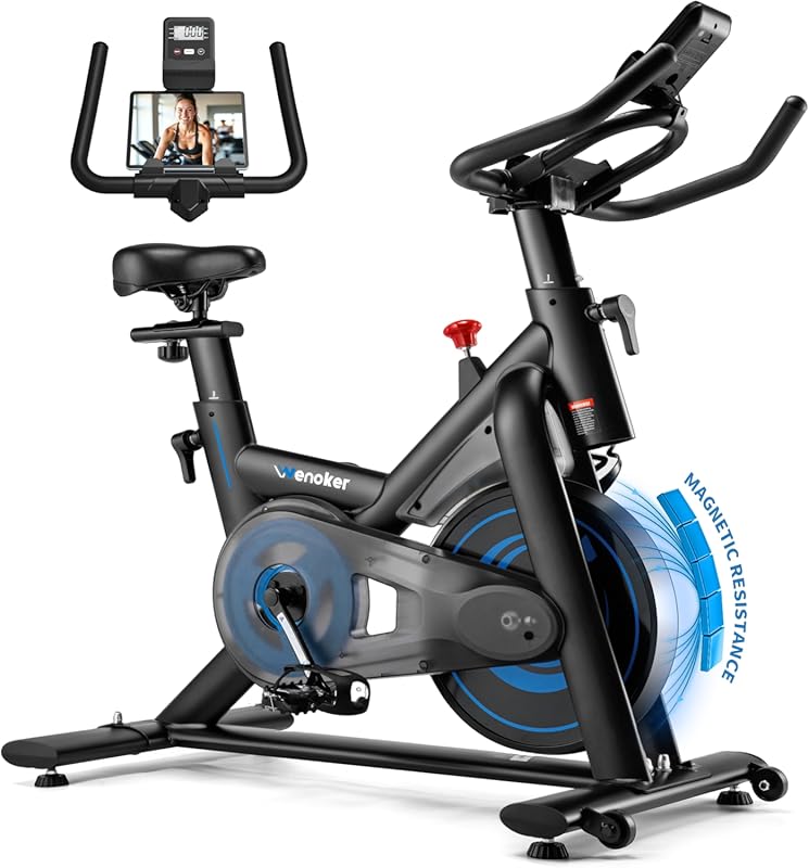 Silent Magnetic Resistance Indoor Cycling Bike with App Sync, Adjustab