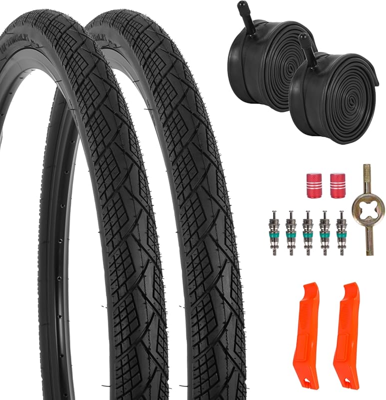 2-Pack 20x1.75 Folding Mountain Bike Tires & Tubes with Levers for Hyb