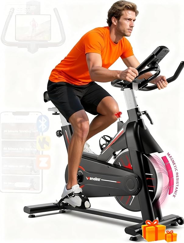Wenoker Magnetic Stationary Bike with App Sync, Tablet Holder, 350lb C