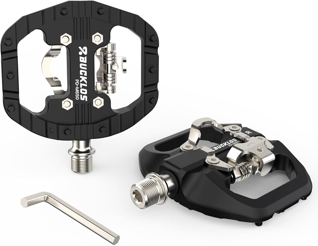 BUCKLOS Dual Sided Clip-in & Flat Platform MTB Pedals with SPD Cleats 