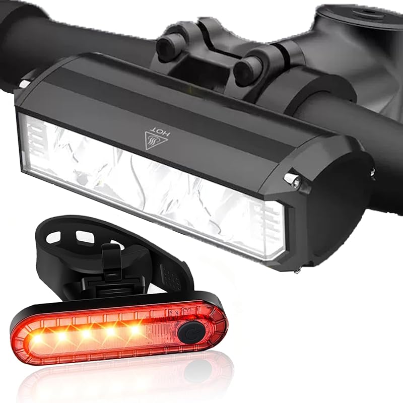 Bright Bike Light Set for Night Riding, USB Rechargeable Headlight & T