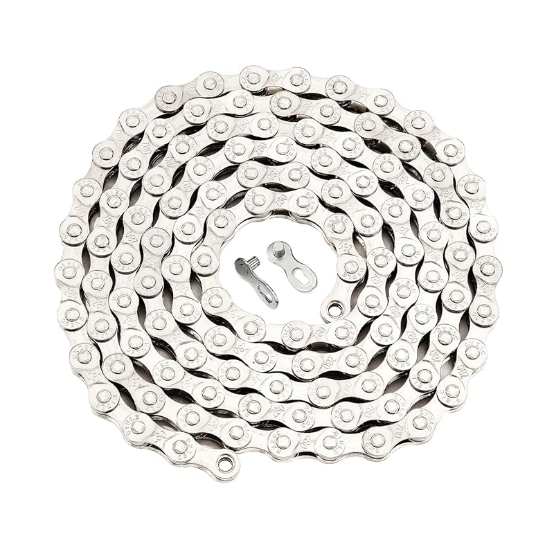 Single Speed Bike Chain, 114 Links, Full Silver Plated, Magic Buckle,
