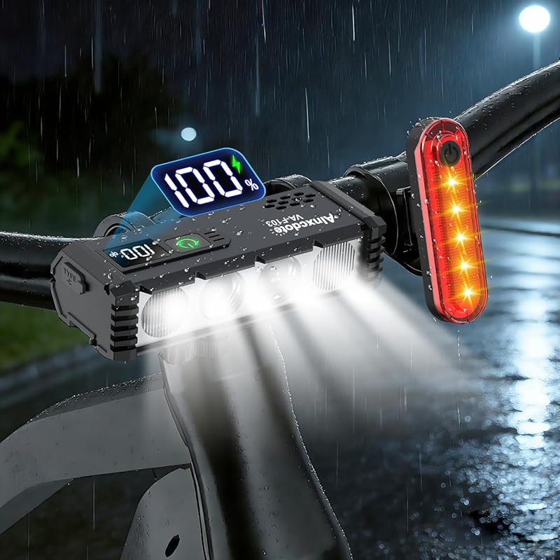 Super Bright 4800 Lumen USB Rechargeable LED Bike Headlight with LCD D