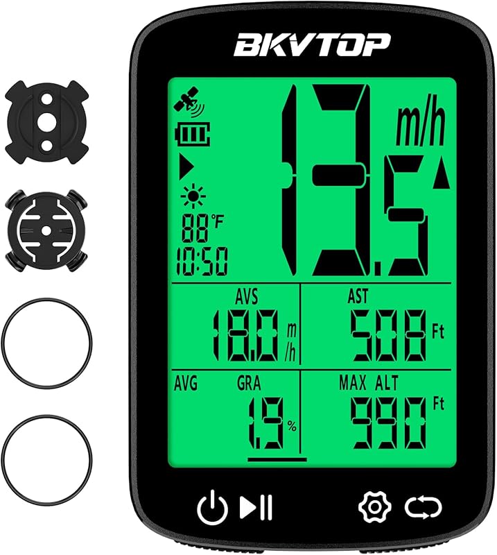 Wireless GPS Cycling Computer with Green Auto Backlight, 2.4